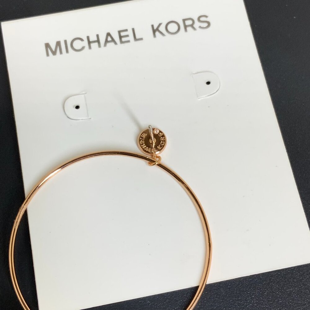 NEW! Michael Kors Charm Dangle Large Hoop Earrings Pave Crystals Rose Gold MK - Picture 13 of 15